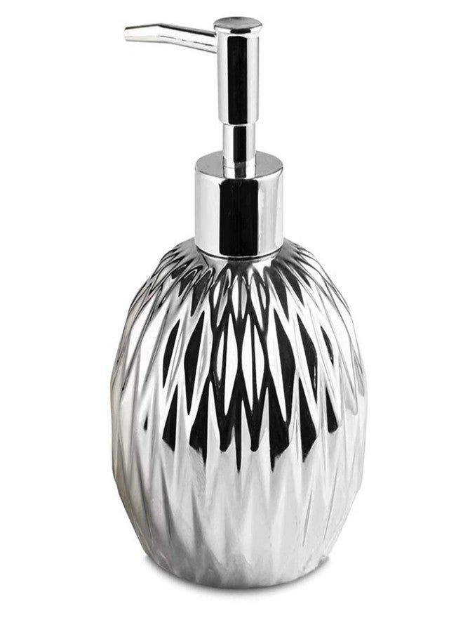 FabSeasons Spherical Soap Dispenser with Pump, Silver/Metallic/Steel symmteric Pattern Bottle for Liquid soap, Homemade Lotions and Essential Oil, 400ML - Image 2